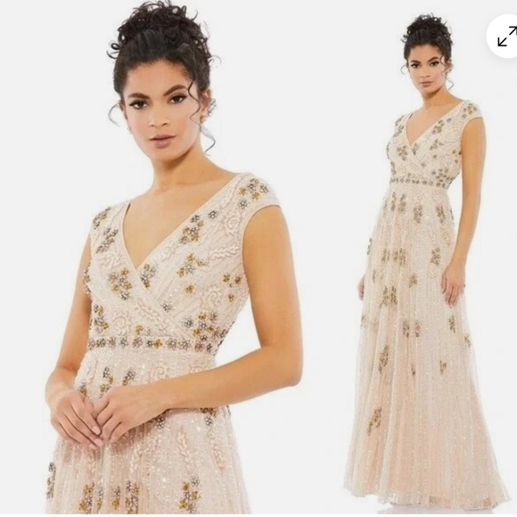 MAC DUGGAL 93575 EMBELLISHED FLORAL WRAP OVER CAP SLEEVE A-LINE BLUSH GOWN sz 10 - Picture 9 of 10